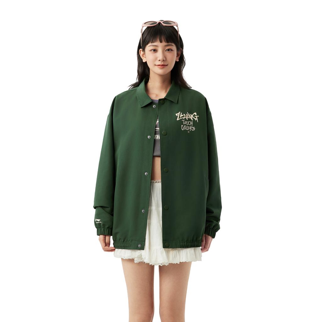 Série Estilo de Vida Esportivo Li Ning Jaqueta Casual Confortável Versátil Jaqueta Unissex Verde-Selvagem-Escuro AJDV085-7