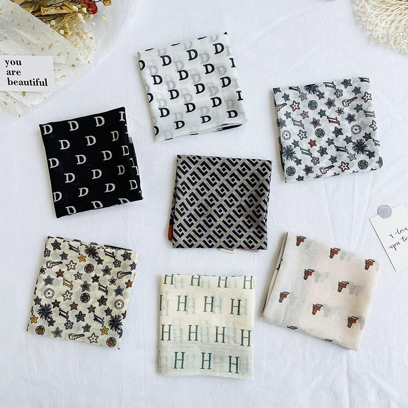 Korean Style Silk Scarf: Women's Letter Print Neck Scarf, Square Hair Tie, or Headband