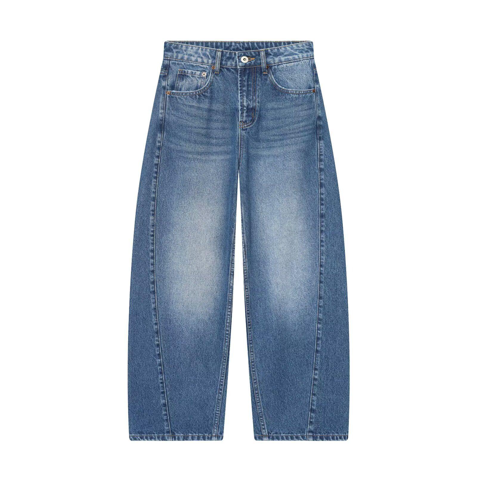 

Autumn Women s European Style Double-Breasted Mid-Waist Loose Jeans Small