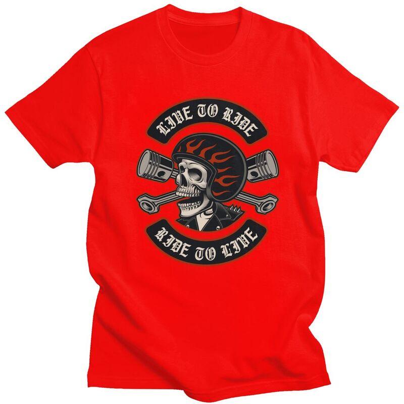 Custom Rockabilly Rock Biker Motorcycle Skull T Shirts for Men Pure Cotton Tees Tshirt ShortSleeve Fashion Tshirt Clothing S
