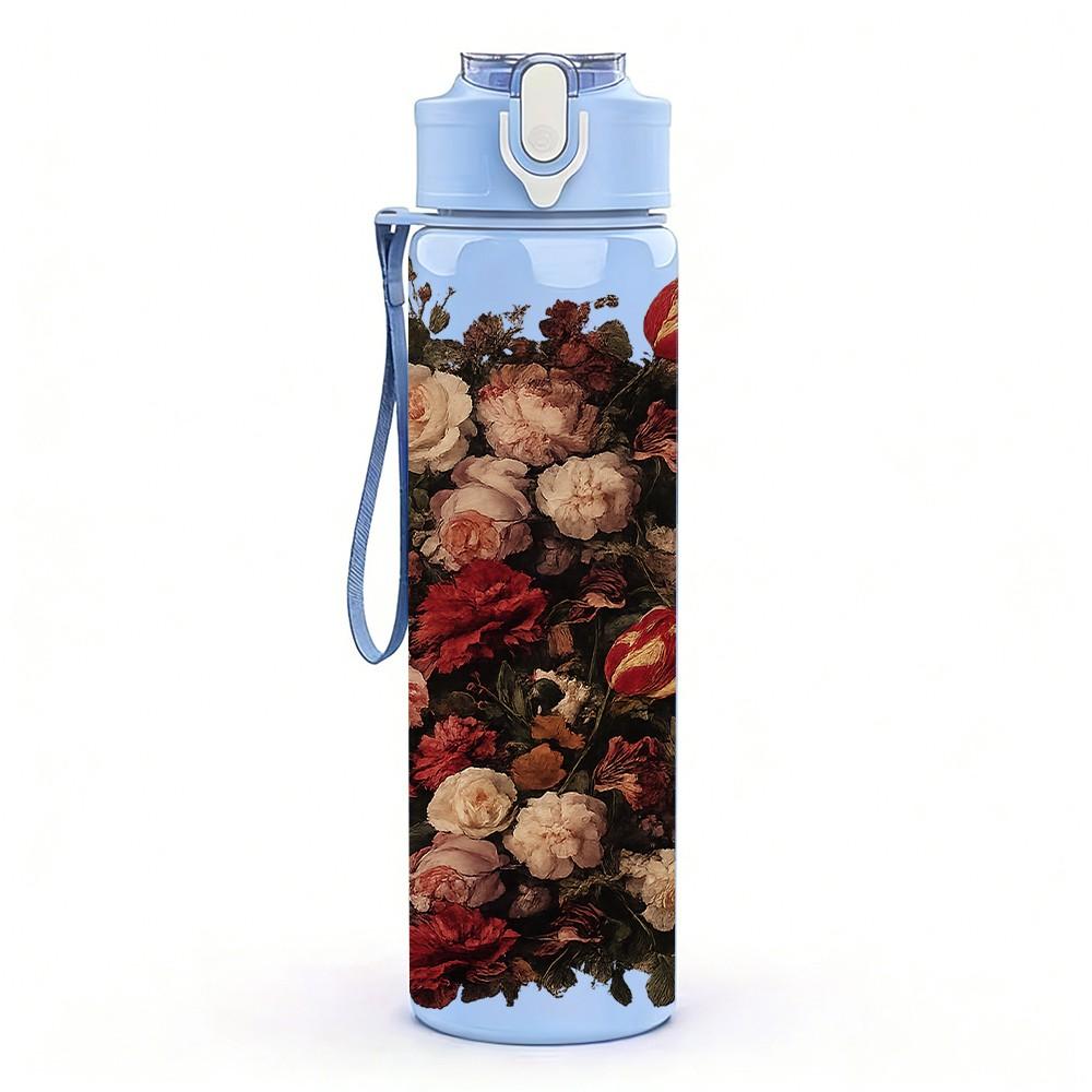 1PC Dried Red Fruit Berry Bouquet Print 750ml Color Plastic Sports Water Bottle Leakproof Flip Straw Lid Suitable for Sports Office Home Use