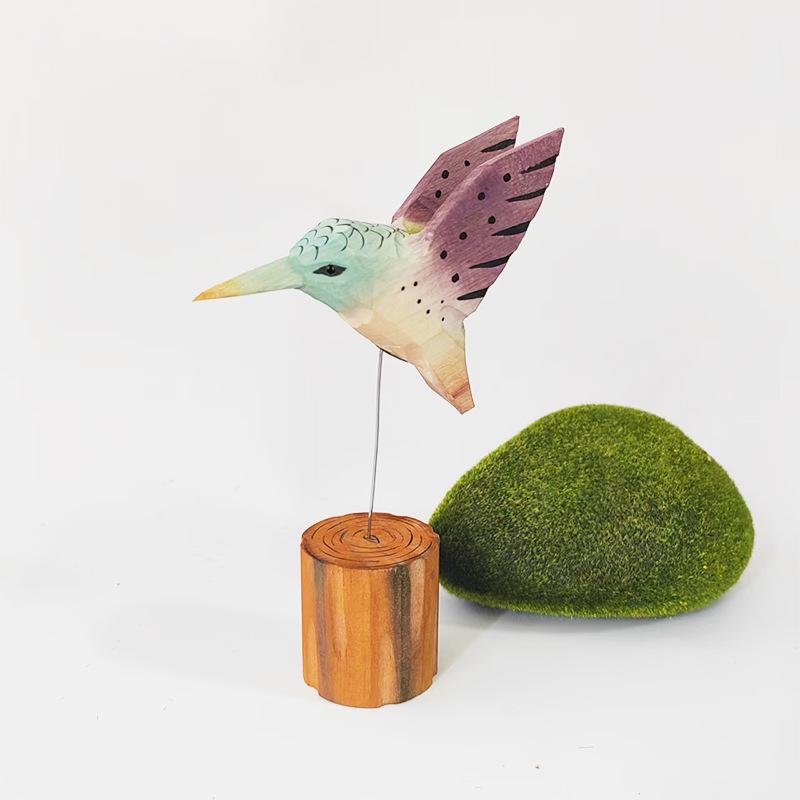 European Style Solid Wood Tabletop Ornament - Hummingbird Handmade Wood Carving Decor