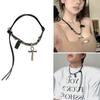 Lederseil Titanstahl Halskette Kreuz Anhänger Choker Kette Lange Pulloverkette Partner Schmuck Ornament Damen Mädchen