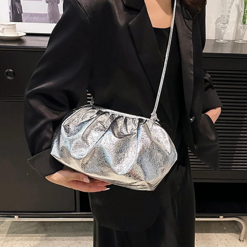 Schoolbag Women's Silver Small Luxury Design Leather Cloud Bag Gold Crossbody Bag Party Clutch Purse Handbags