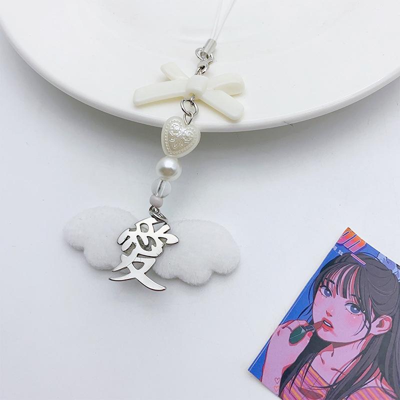 

Белый Любовь Текст Крылья Телефон Подвеска Брелок Для Женщин Девочек Ручной Работы Лук Милый Подвеска Брелок Подвеска Аксессуары Подарки