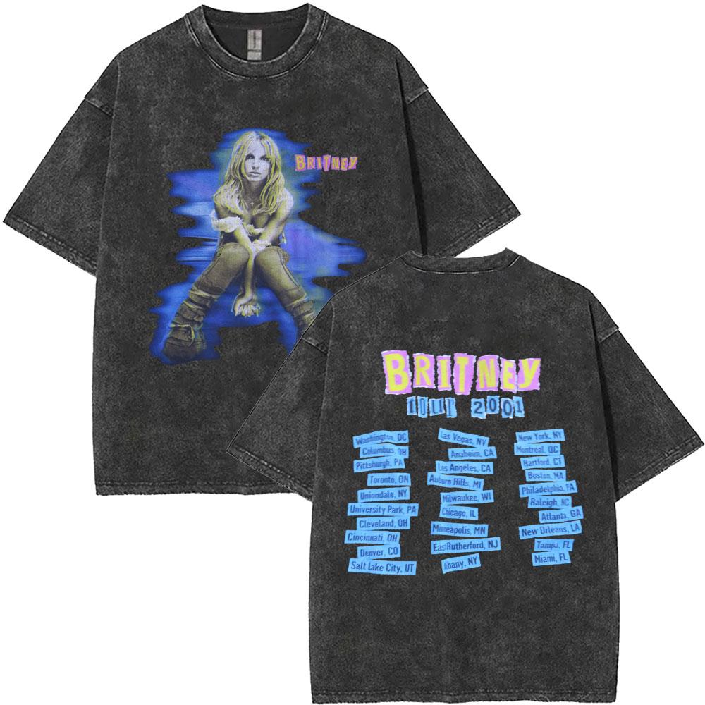 Limited Britney Spears Oops I Did It Again Tour  Vintage Washed T Shirt Summer Men Women High Quality Cotton Retro Tshirt