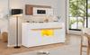 140*40*70cm Wohnzimmer Sideboard mit 4 Schubladen, Schrank mit zwei Fächern, Hochglanz Sofa Beistellschrank mit LED-Beleuchtung, Weiß + Holzfarbe