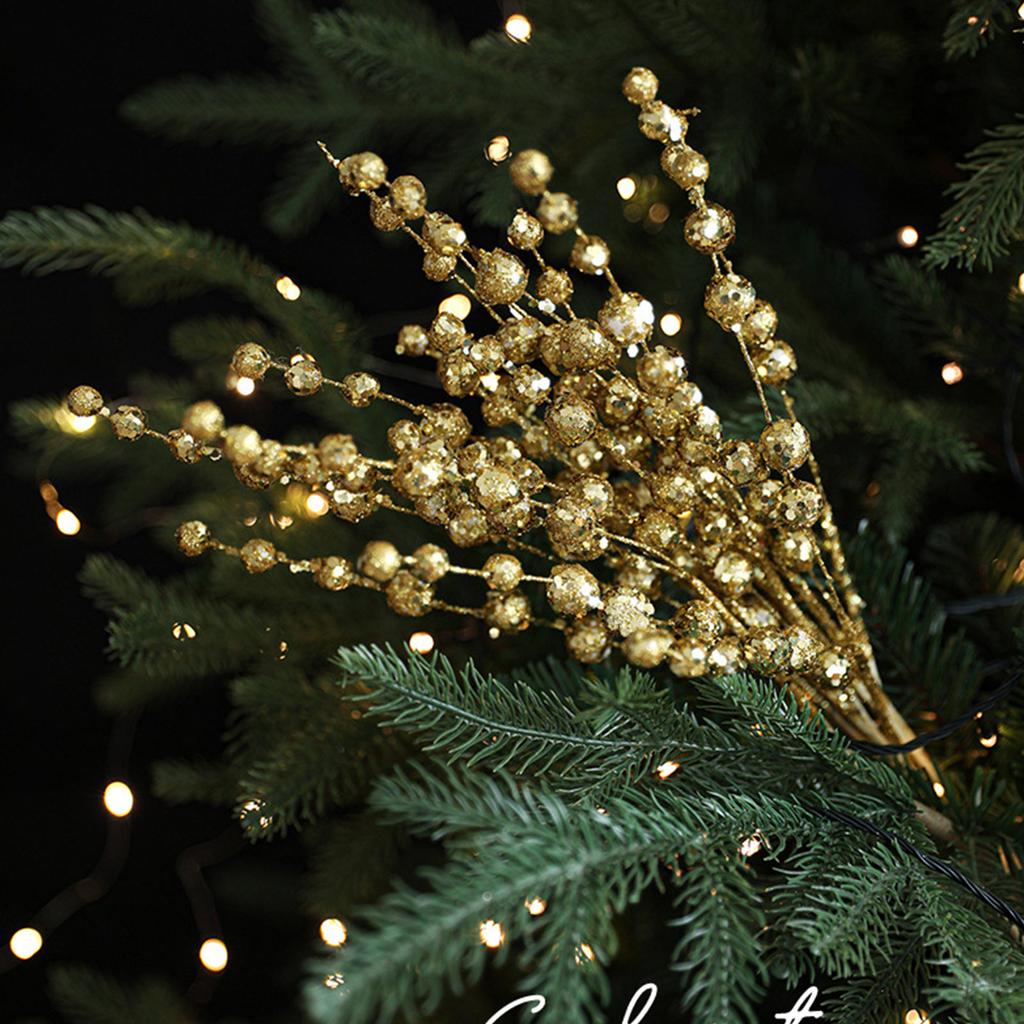 Weihnachtsbaumschmuck-Set mit Blumensteckern, Perlenästen und Glitzer-Pailletten für festliche Tischdekorationen