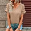 Women's Fashion Summer Casual Solid Color Print Short Sleeve V-Neck T-shirts and Tops