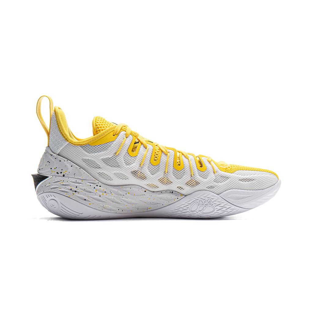 New LiNing Buckets Shock Absorbers Slip Resistant Breathable Low Top Basketball Shoes Men's White Yellow ABAV051-15