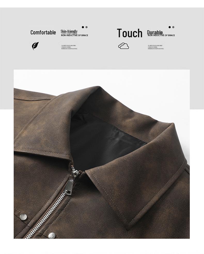 Men's 2025 Spring Fashion Lapel Motorcycle Leather Jacket - Korean Style Retro American Street Outerwear