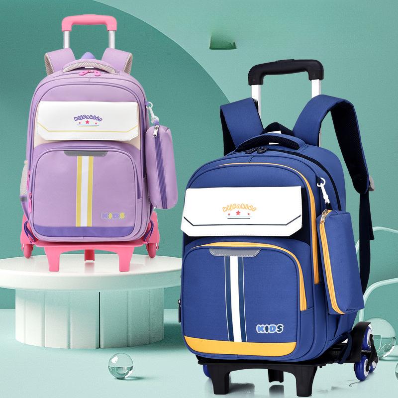 Children's Trolley Schoolbag for Primary School Boys and Girls British Style Stairs Climbing Dual purpose Backpack