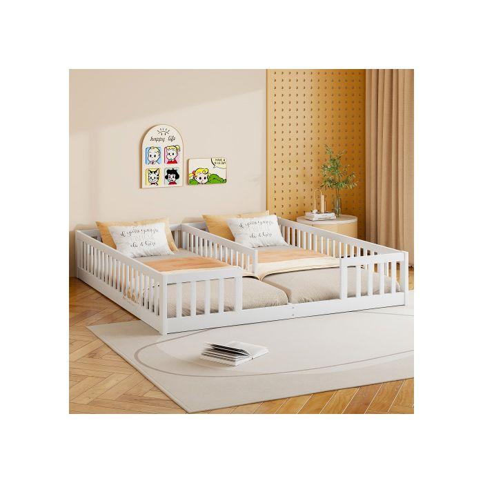 Lit rembourré, 90 x 200 cm, lit d'enfant avec rampe, avec sommier à lattes (sans matelas), blanc