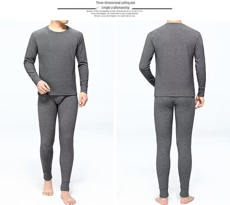 Męski Jesienno-Zimowy Ciepły Zestaw Bielizny z Okrągłym Dekoltem - Jednolity Kolor, Duży Rozmiar Warstwa Bazowa