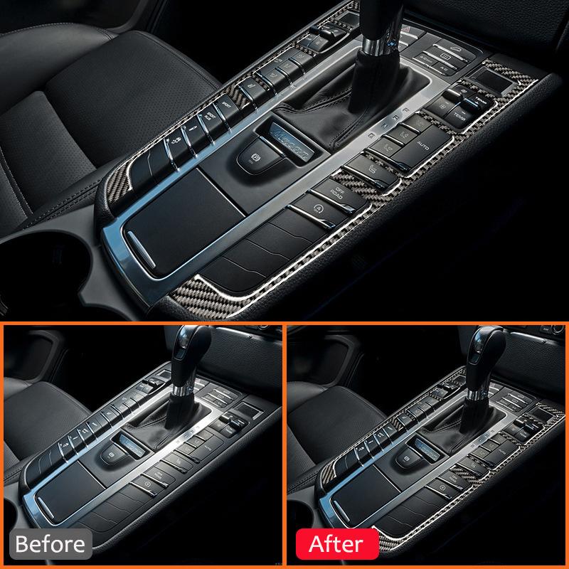 For Porsche Macan 2015-2018 Carbon Fiber Car Center Gear Shifter Buttons Panel Frame Interior Decoration Sticker Accessories