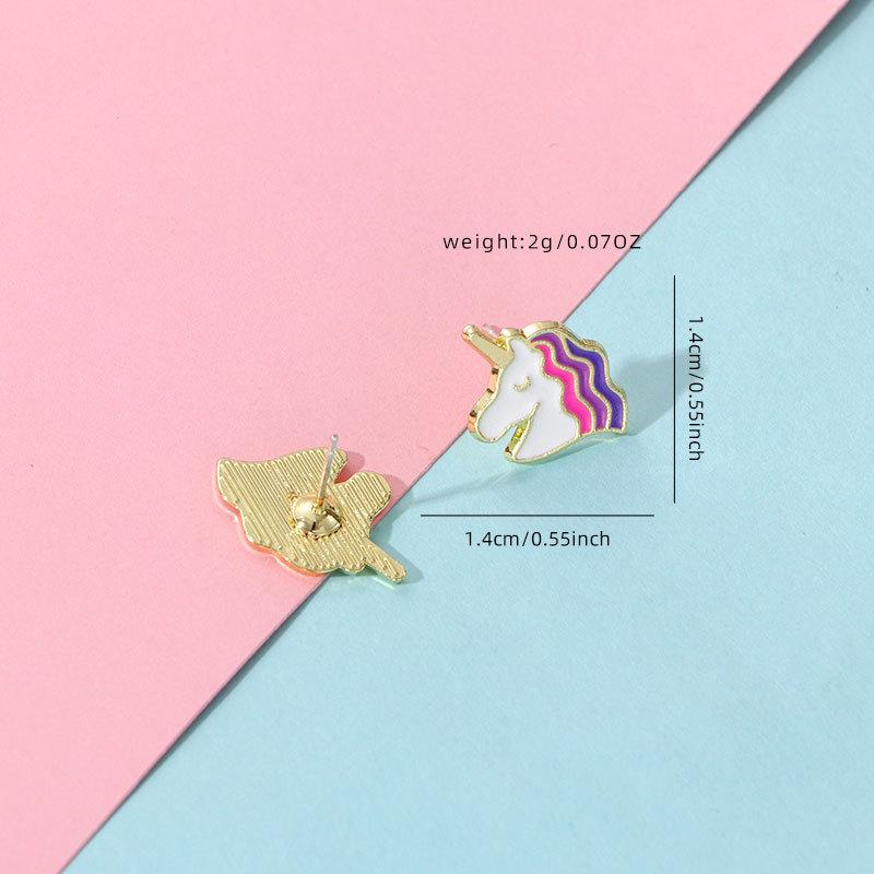 Hypoallergenic Clip On Earrings, Cute Cartoon Unicorn Rainbow Pony Pattern, Minimalist Versatile Dangle Earrings Jewelry for Young Girls