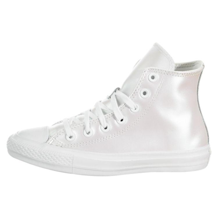 Converse Chuck Taylor All Star Iridescent Leather High-Top Skate Shoes Women Sneakers Silver 566094C