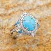 Huitan Bohemia Style Wedding Rings for Women Unique Imitation Turquoise Ring Aesthetic Blue Stone Accessories Party Jewelry Gift