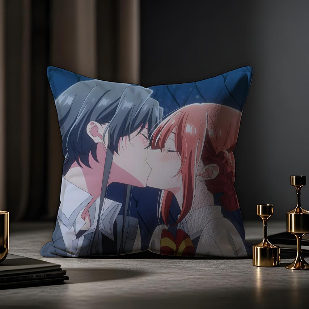 Hikikomari Kyuuketsuki No Monmon Cushion Cover Anti-dustmite Pillowcase Invisible Zipper Silky Short Plush Sofa Cushion Cover