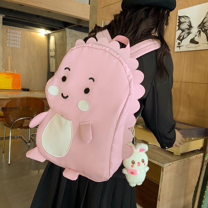 Lovely Girl's Nylon Backpack With Fun Dinosaur Design Spacious And Wear-resistant Fashionable School Bag
