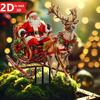 2D Santa & Reindeer Sled Garden Card. Weather-resistant Outdoor Decor for Courtyard & Flowerpots. Creative Holiday Gift.