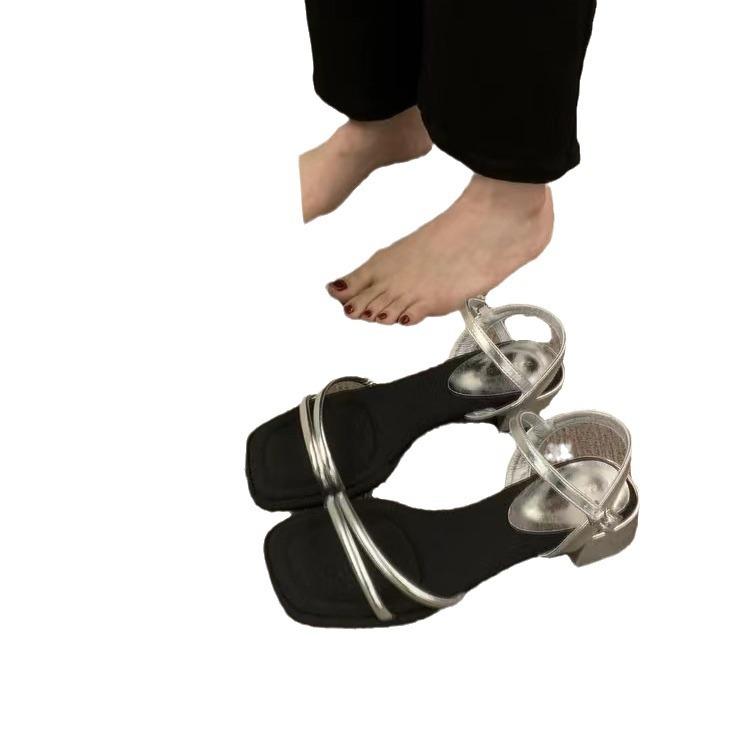 2025 Spring and Autumn New Roman Sandals Women's Open-toed High Heels Mezzanine Sandals French Niche Design Fairy