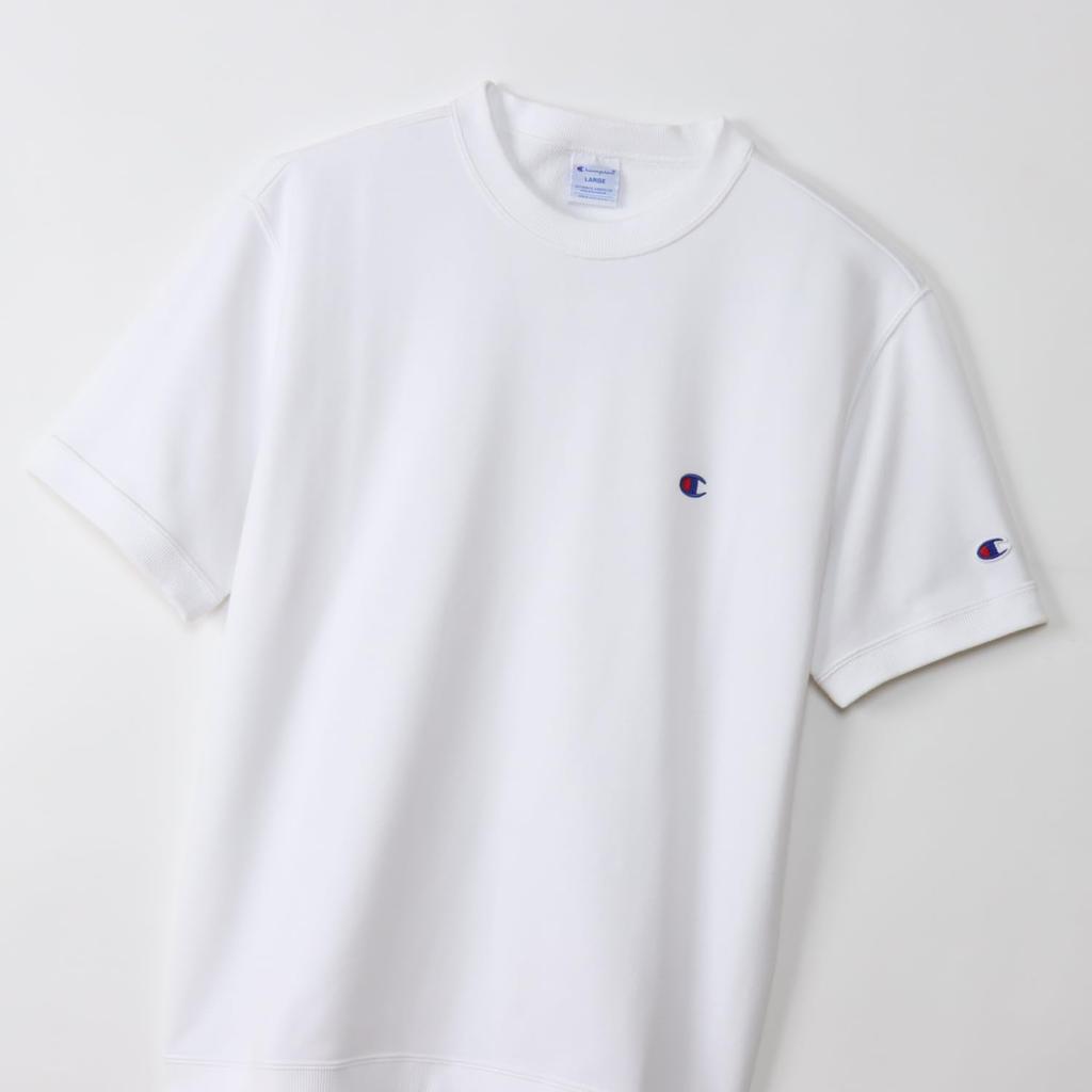 Champion Basic Short Sleeve Crew Neck Sweatshirt with Fleece Lining and Size S Men's One-Point Logo, White, (C3-Z020)