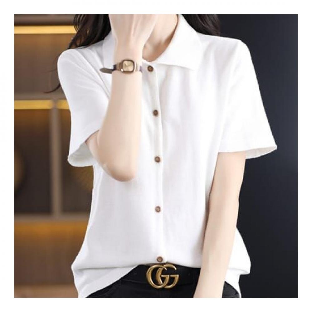 Navava Simple Daily Collar Short Sleeve Knit Cardigan Nk1399