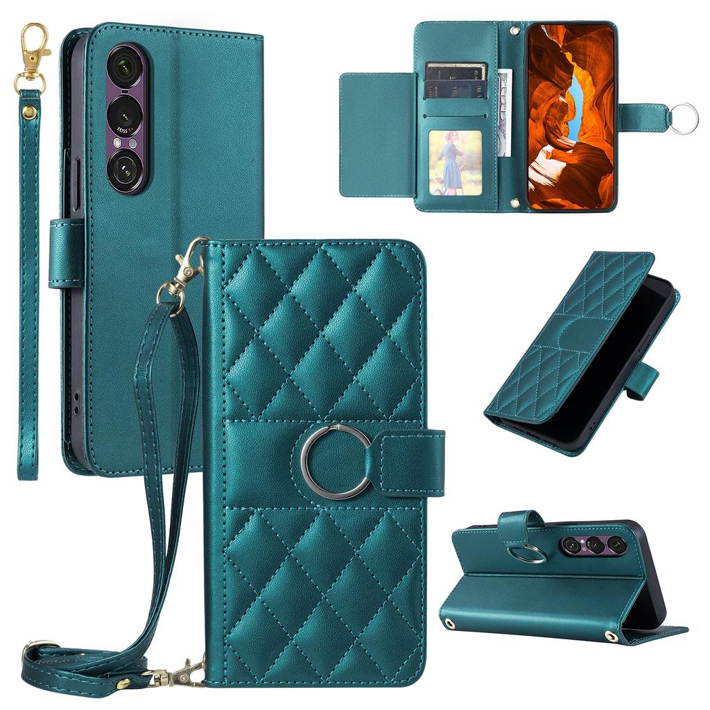 For Sony Xperia 1 VII Case Ring Buckle Wallet Stand Rhombus Crossbody Leather Mobile Cover