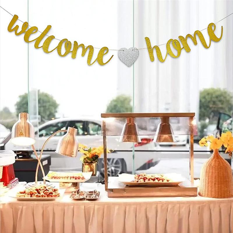 Welcome Home Banner Decoration Black Glitter Home Party Signs Decorative Flags For Military Homecoming Theme Party Supplies