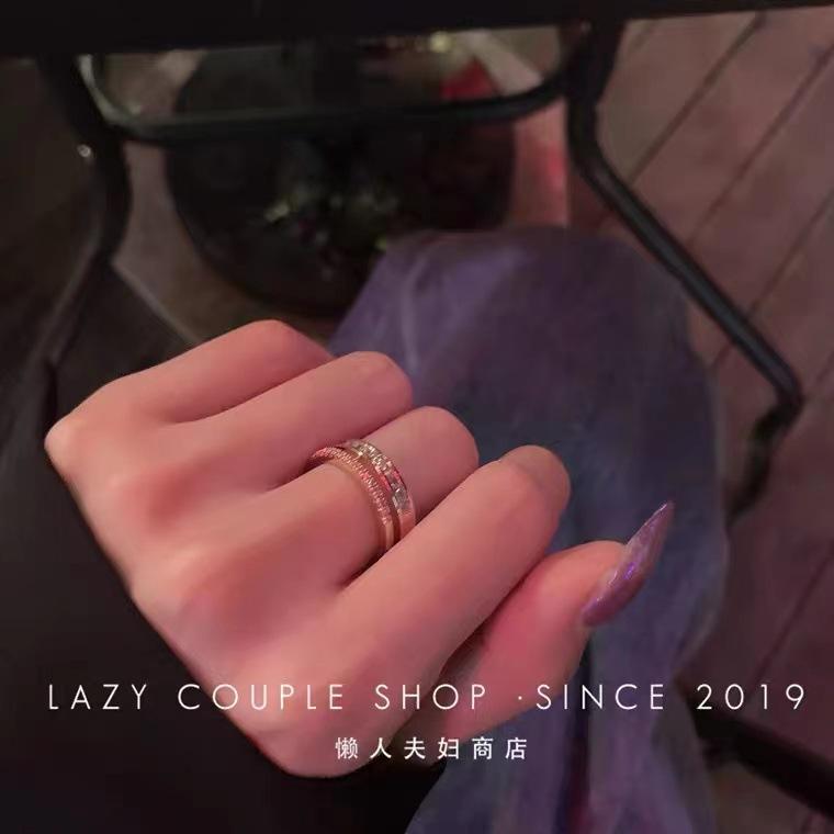 Light Luxury High-End Feeling Shows White Hands! Bouncing Ring Slightly Inlaid With Zirconium Super Flash Opening Adjustable Ring Woman