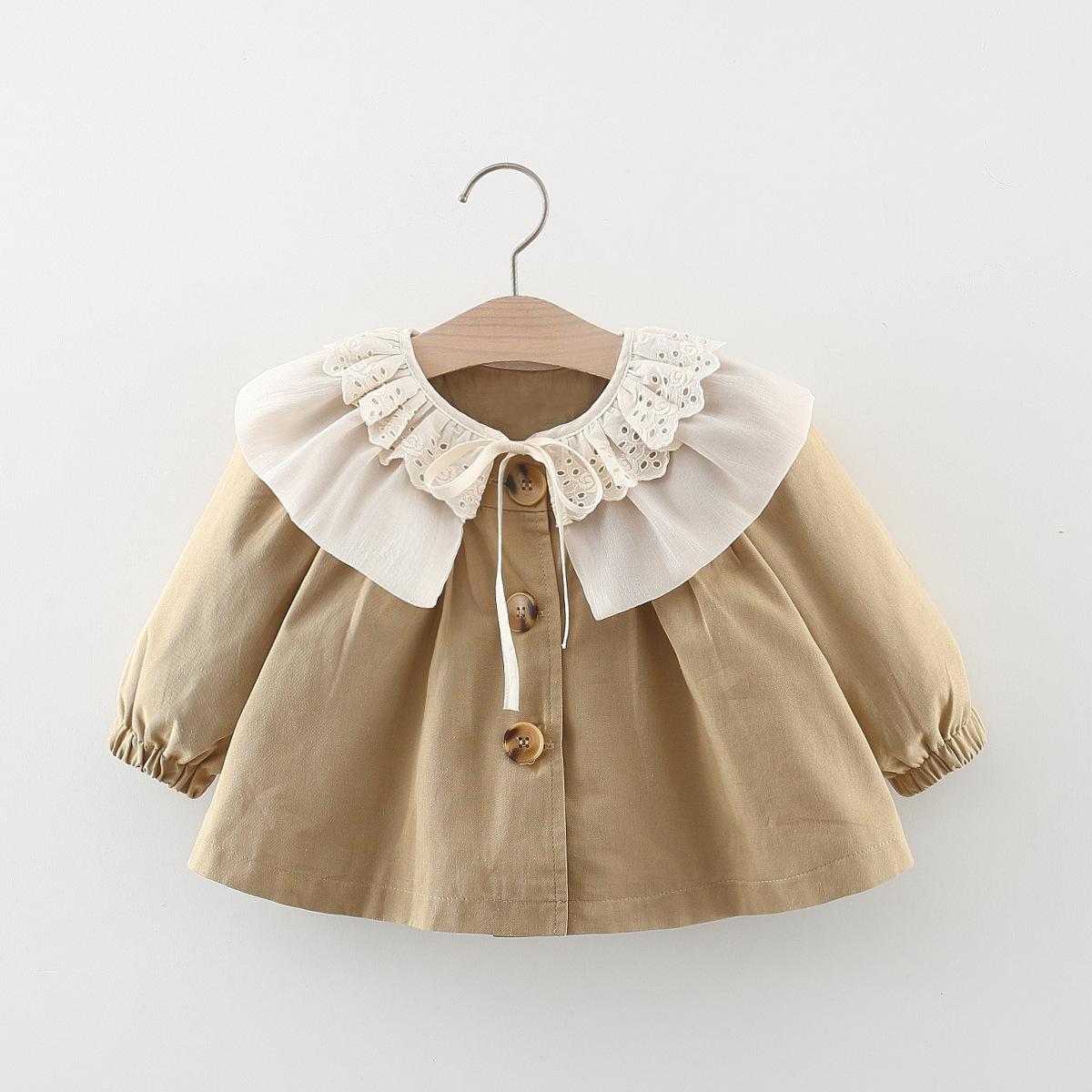 

Fall Wear New Girls Jacket Size 80 110 Notch Collar Solid Color Long Sleeve Trench Coat for Girls Fashion Outerwear 110cm