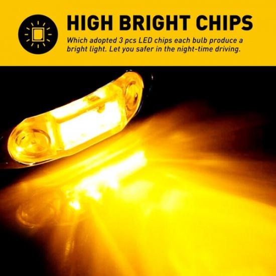 10x Amber LED 4" Marker Lights Side Clearance Light for Truck Trailer RV Camper