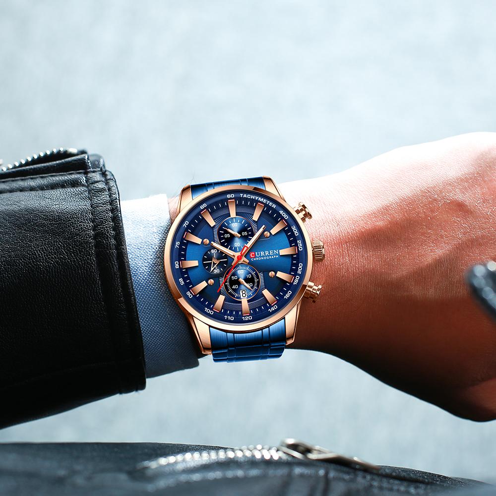 CURREN Mode Top Marke Sport Uhr Männer Edelstahl Chronograph Armbanduhr Männliche Uhr Auto Datum Casual Business Uhr Reloj