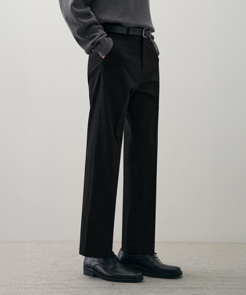 DRAW FIT Dove Wool Relaxed Straight Slacks [Black]
