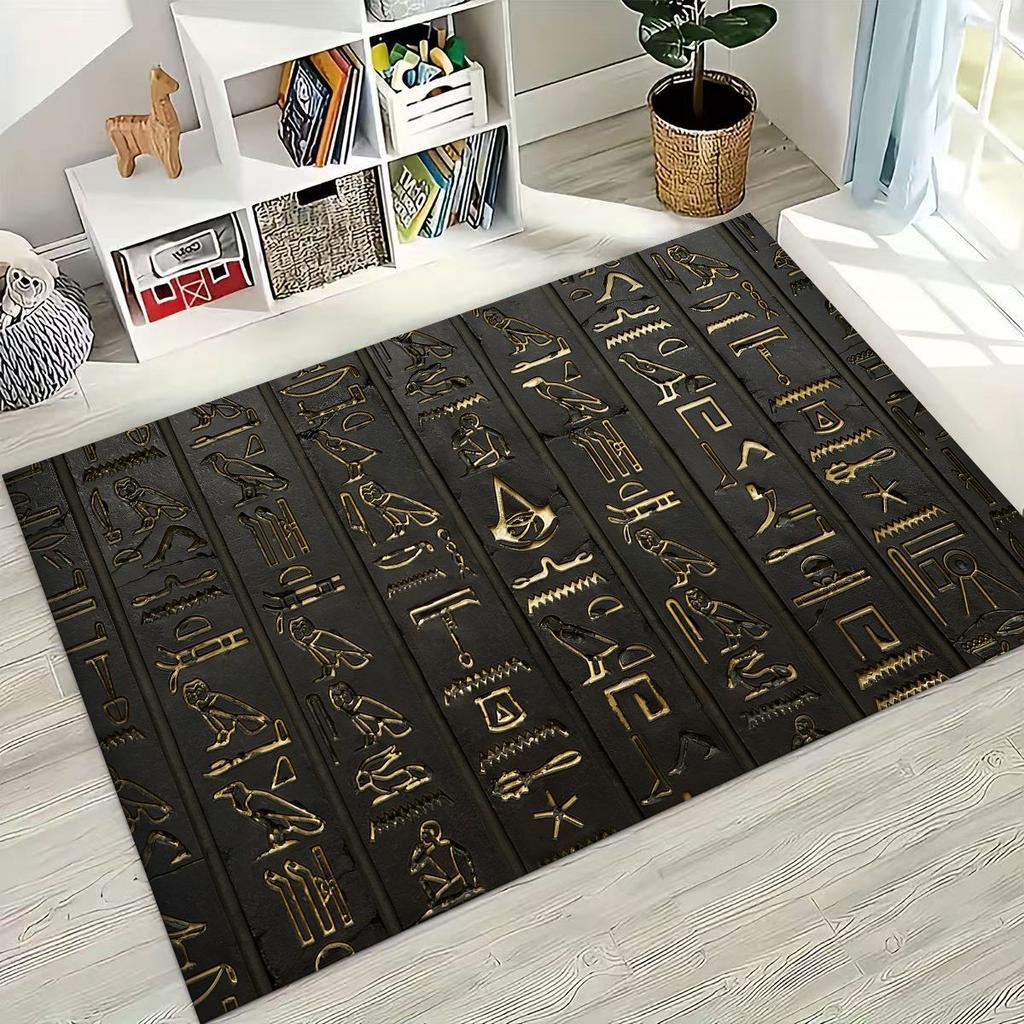 Ancient Egyptian Hieroglyphic Symbols Carved Murals Rug Carpet for Bedroom Living Room Sofa Doormat Decor,Kid Non-slip Floor Mat