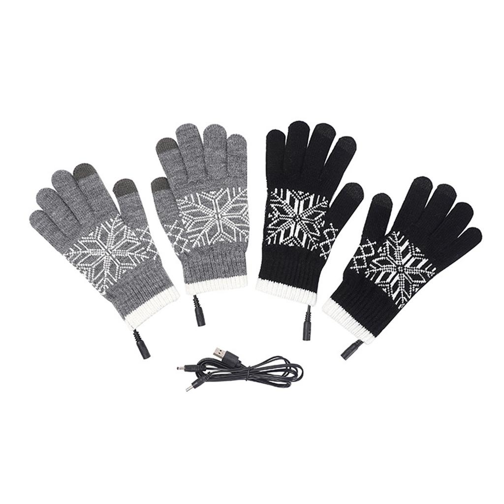 Winter USB Rechargeable Heated Gloves Touchscreen Warm Knitted Gloves with Snowflake Design for Cold Weather Outdoor Sports Dail