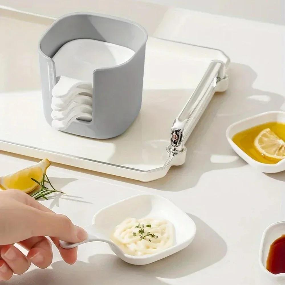 7pcs Set Ceramic Sauce Dish Dipping Set Cute Design Stackable Containers Dining Table Snack Condiment Plates Kitchen Supplies