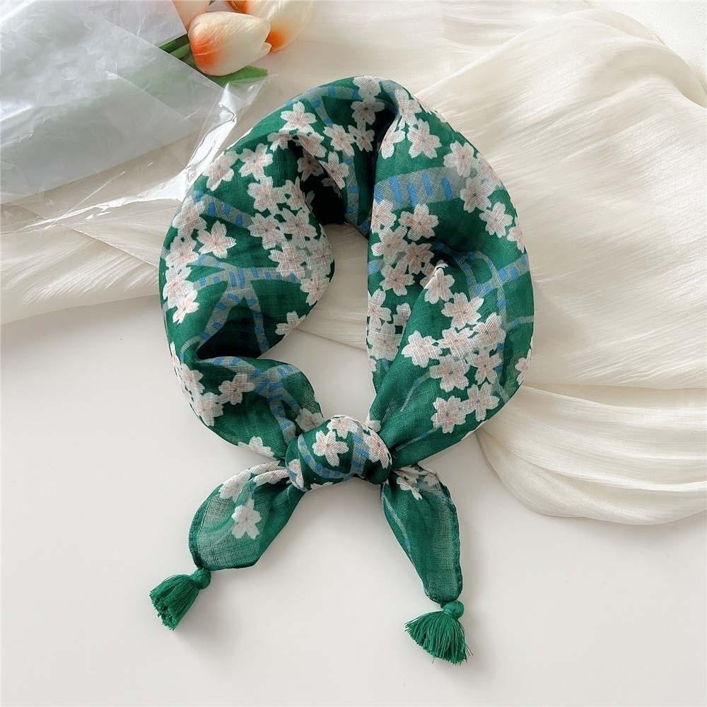 Cotton-Linen Square Scarf 60x60cm Floral Kerchief Neck Wrap Hair Bandana  Girls Style 8
