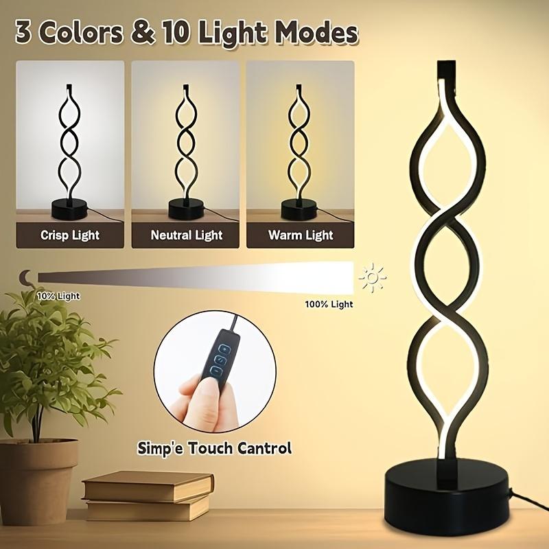 Modern color-changing spiral LED table light,adjustable color-changing table lamp, polished metal surface,USB power,key control, no battery required