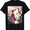 Lady with Umbrella Pagoda Cherry Blossom Garden T-Shirt