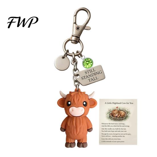 Metal Keychain A Little Highland Cow for You Keychain, 3D Resin Keyring with Birthstone Charm & Sentiment Card, Your Daily Reminder of Quiet Strength