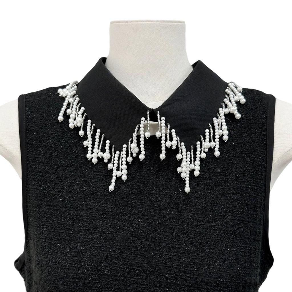 Elegant Pearls Beaded Tassels Trim Detachable Faux Collar Enhances Clothing Layers for Women Jewelry Bib Choker Neckalce