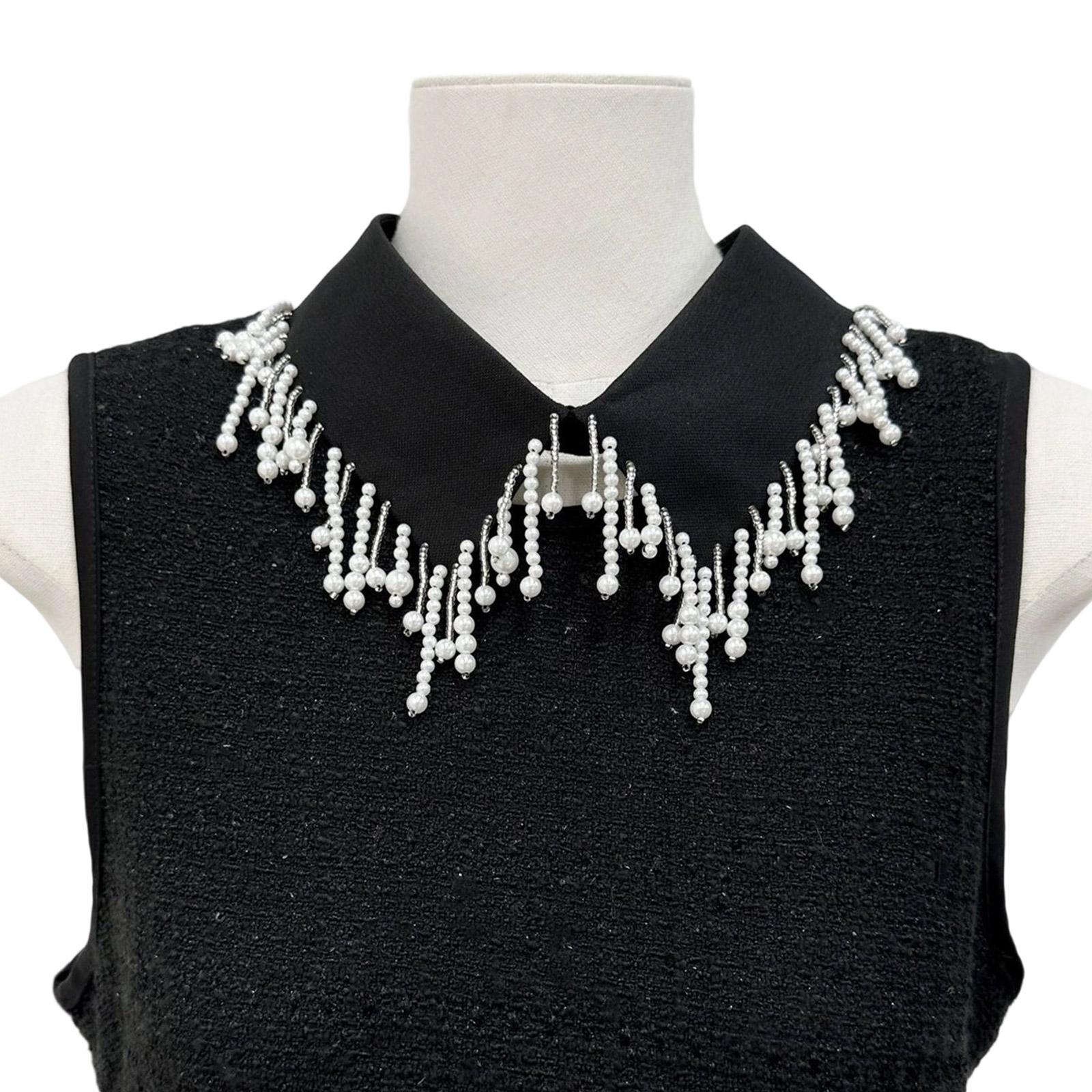 

Elegant Pearls Beaded Tassels Trim Detachable Faux Collar Enhances Clothing Layers for Women Jewelry Bib Choker Neckalce чорний
