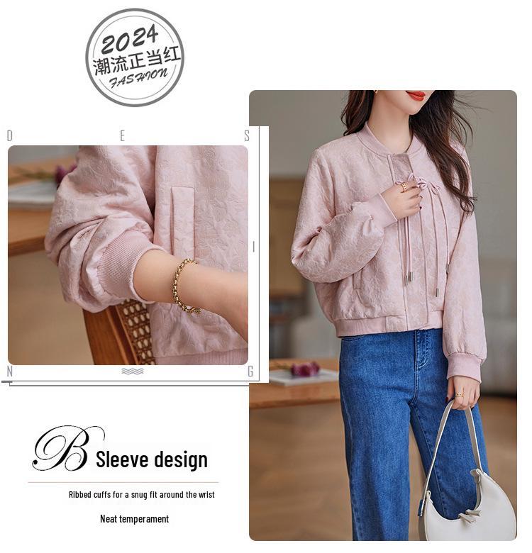 2024 Spring/Autumn Women's National Style Round Neck Frog Button Baseball Jacket