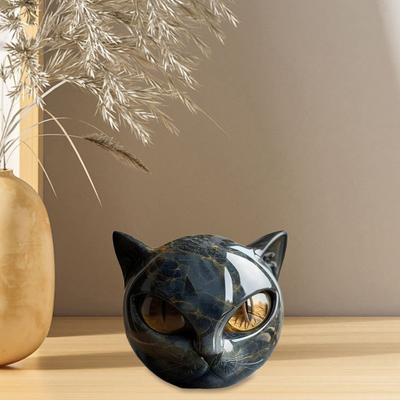 Yousheng 1/2 Stück Schwarzer Katzenstein Skulptur Handgeschnitzte Katzenkopf Statue Figur Heim Büro Schreibtisch Dekoration Ornament Katzenliebhaber Geschenk