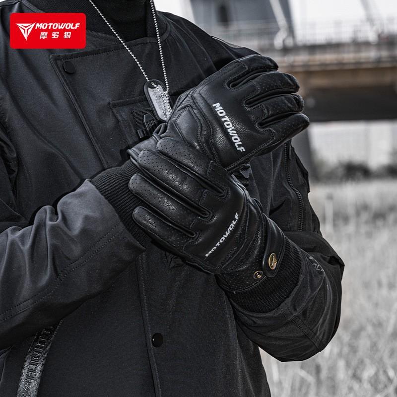 Motorcycle Riding Gloves Full Grain Leather Protective Gear Men Women Spring Summer Autumn Winter Touchscreen Compatible