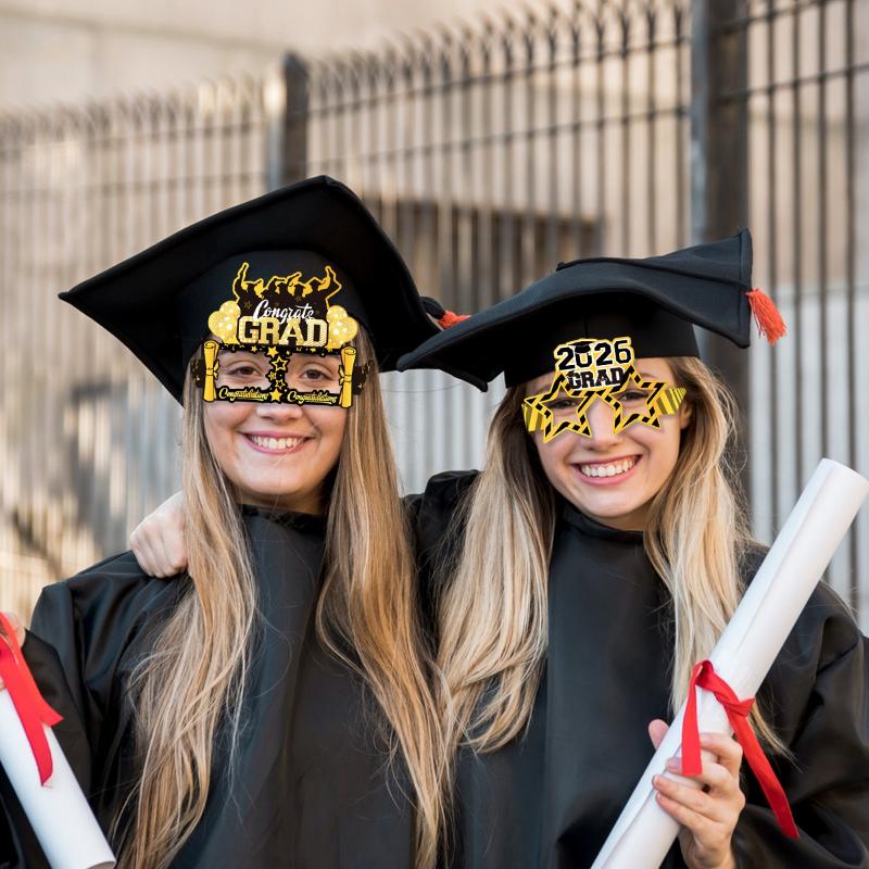 

2026 Happy Graduate Party Paper Glasses Black Gold Graduation Photo Booth Props For Graduation Party Favor чёрный