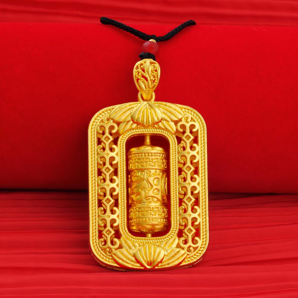 Náhrdelník s přívěskem z pískového zlata Buddha Dragon Yellow Gold Černý provazový řetízek na krk