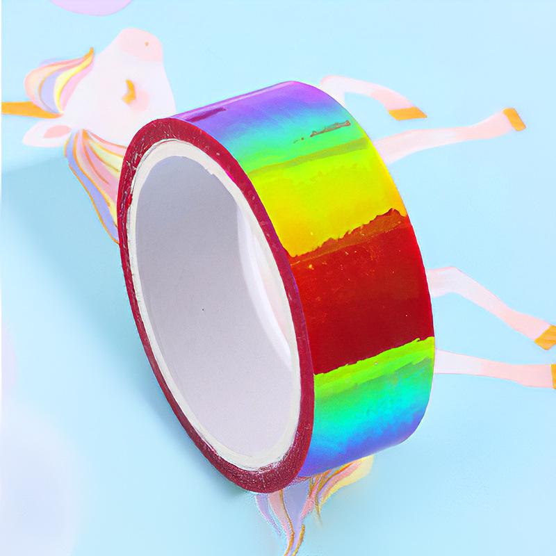 Colorful Gradient Laser Tape & Rainbow Film Stickers for DIY Journals and Cards